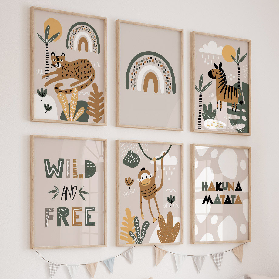 Baby Nursery Jungle - Tableau mural sur toile avec animaux