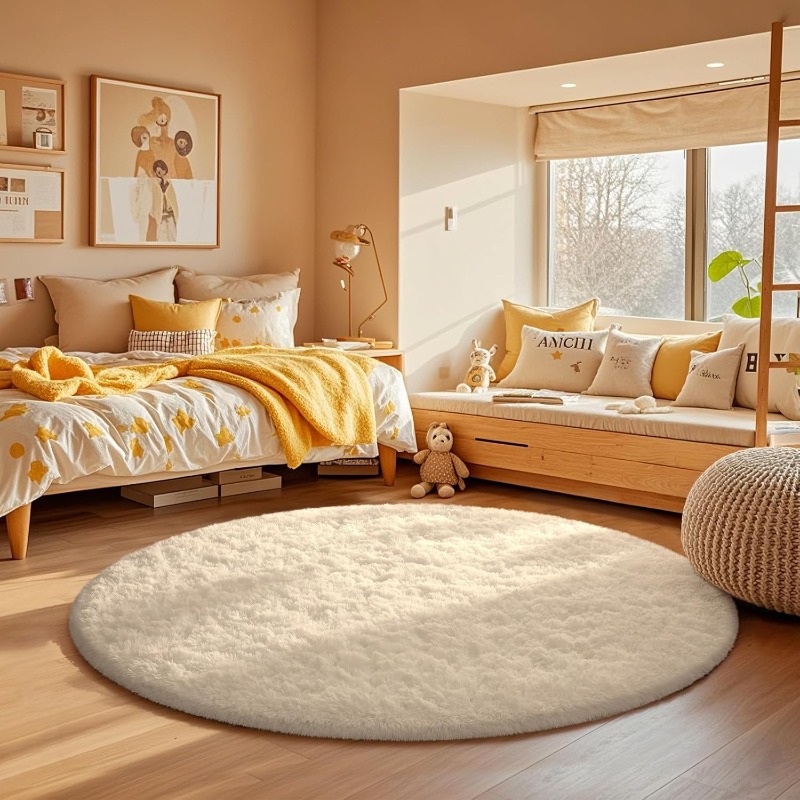 Soft Rug Nursery - Tapis rond blanc crème, doux et