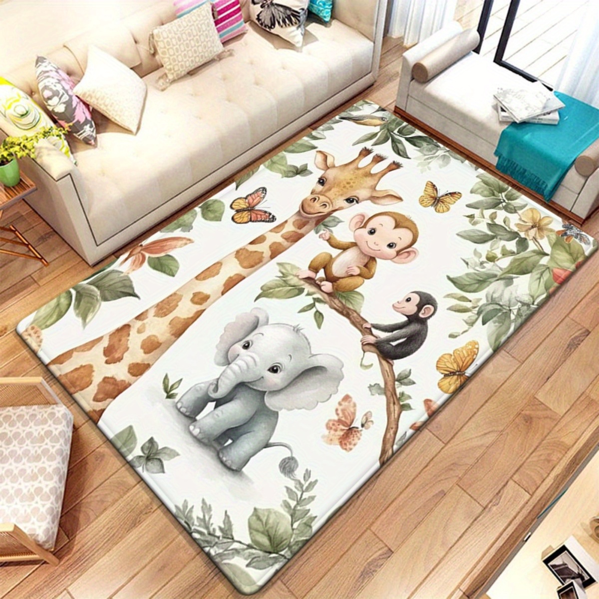 Baby Nursery Jungle Rug - Tapis de sol imprimé animaux de