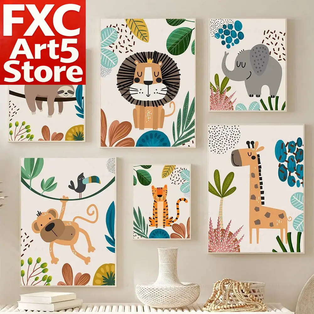 Baby Zebra Nursery - Affiches murales bohèmes avec singe, lion,