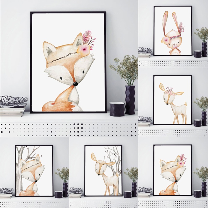Baby Nursery Animal Pictures - Affiche Murale de Dessin Animé Lapin