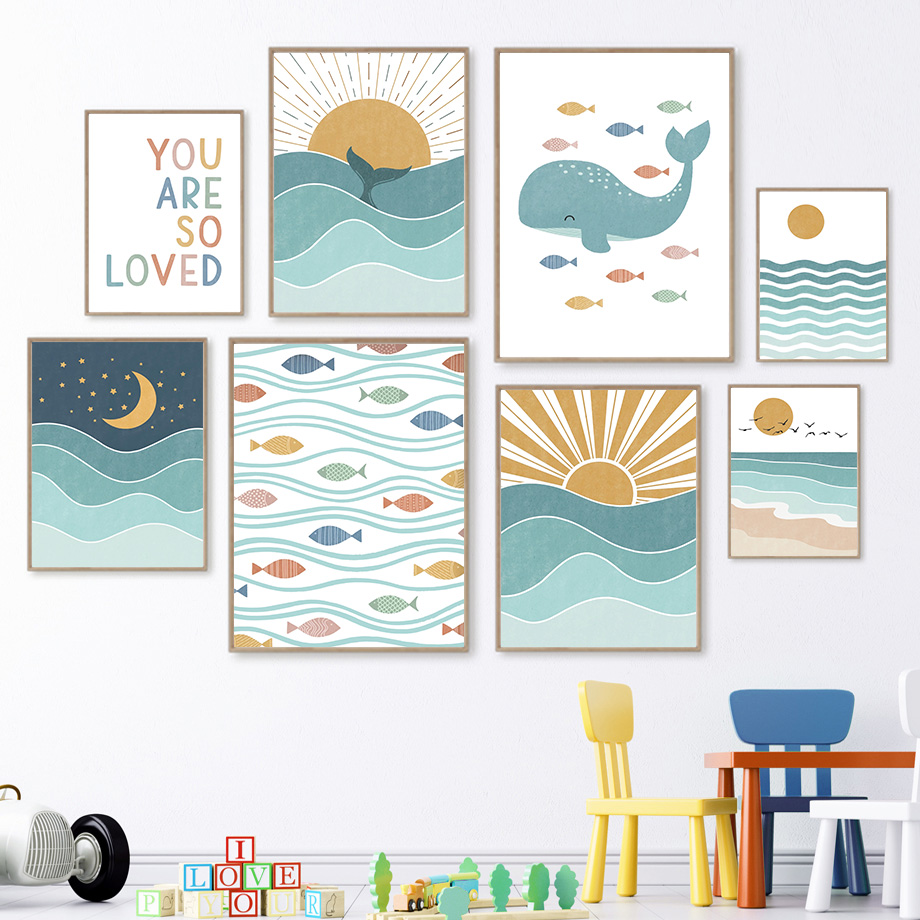 Baby Boy Nursery Quotes - Peinture sur toile 2D, motifs poisson,