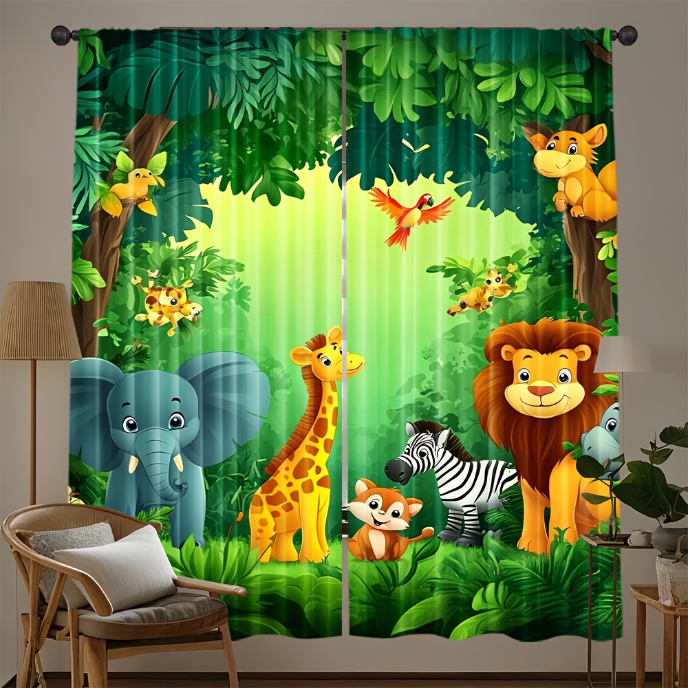 Baby Nursery Jungle - 2 rideaux animaux de dessin animé,