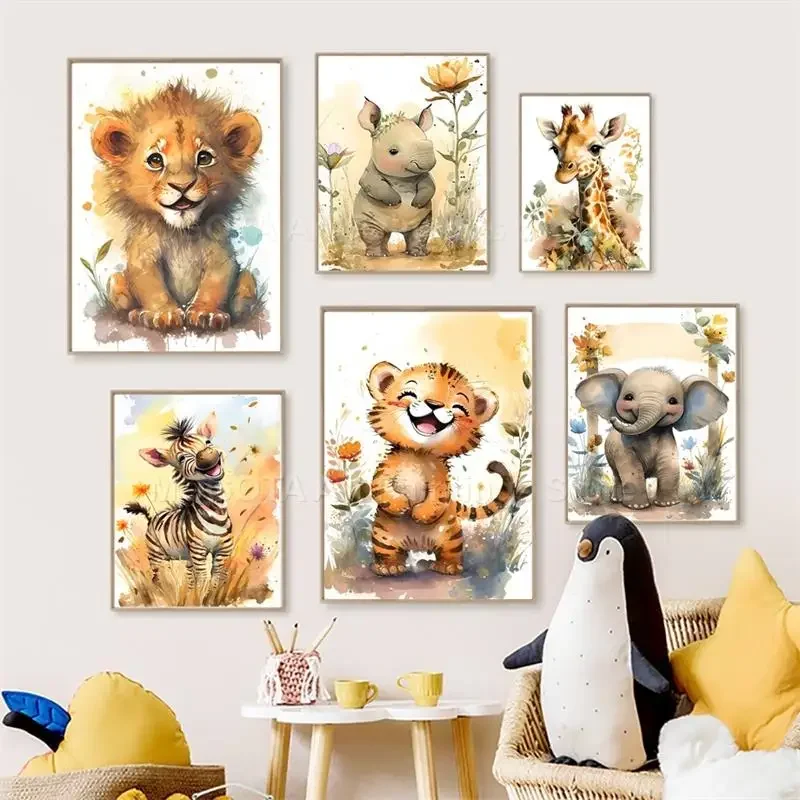 Baby Nursery Animal Pictures - Tableau mural en toile pour chambre