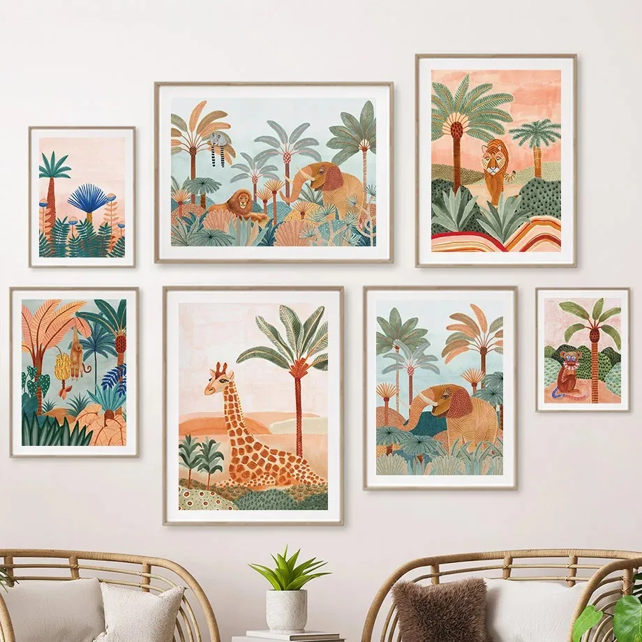 Baby Nursery Jungle - Peinture sur toile d'animaux de la
