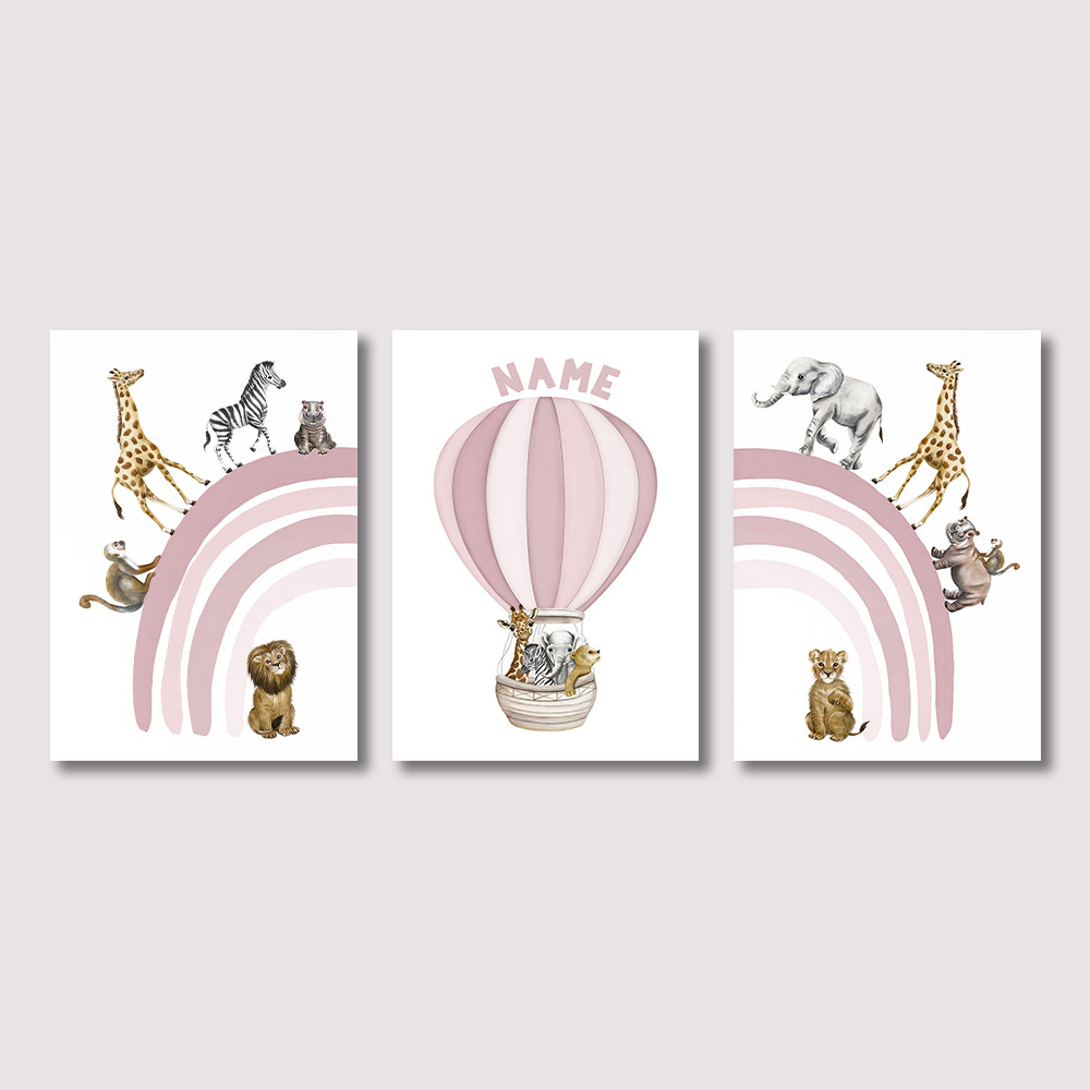 Baby Nursery Animal Pictures - Lot de 3 impressions sur toile