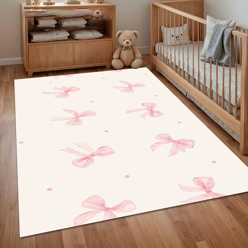 Soft Rug Nursery - Tapis rose aquarelle à nœuds, antidérapant,