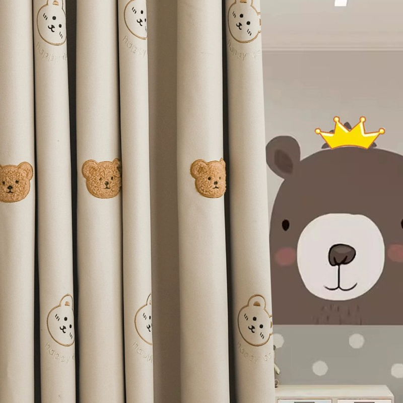 Baby Nursery Curtains - Rideaux brodés ours en peluche marron