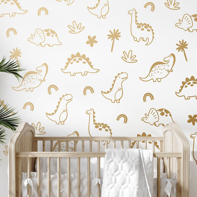 Baby Nursery Jungle - Autocollant Mural Géométrique Dinosaure Arbre Arc-en-Ciel,