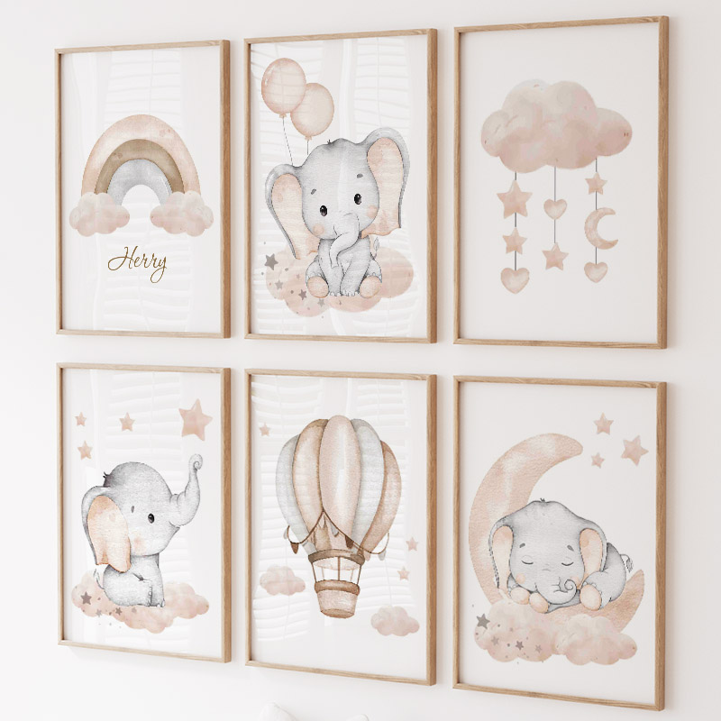 Baby Nursery Animal Pictures - Toile d'Art Mural en Forme d'Éléphant