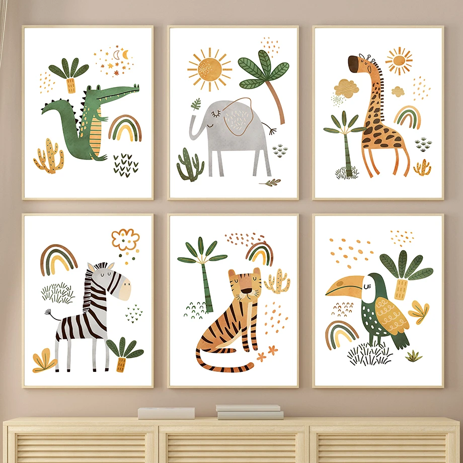 Baby Zebra Nursery - Toile d'art mural girafe, éléphant, tigre,