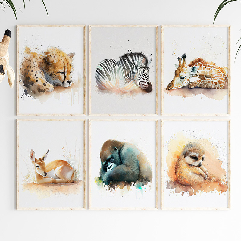 Baby Zebra Nursery - Affiches murales d'animaux de la savane