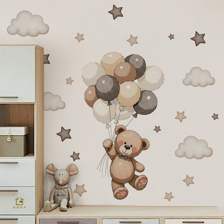 Baby Nursery Artwork - Adorables autocollants muraux ours en peluche,