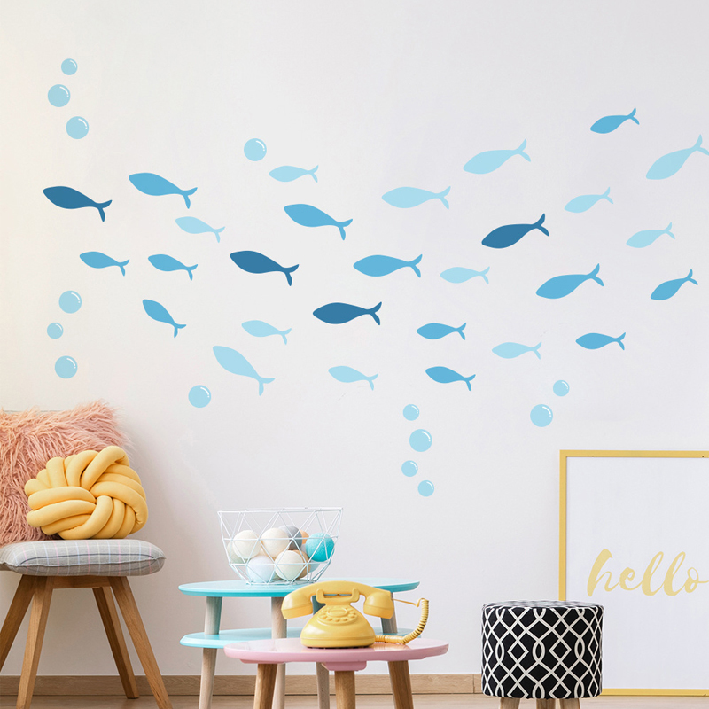 Baby Nursery Furniture Sets - 42 pièces/ensemble poisson bleu vinyle autocollant