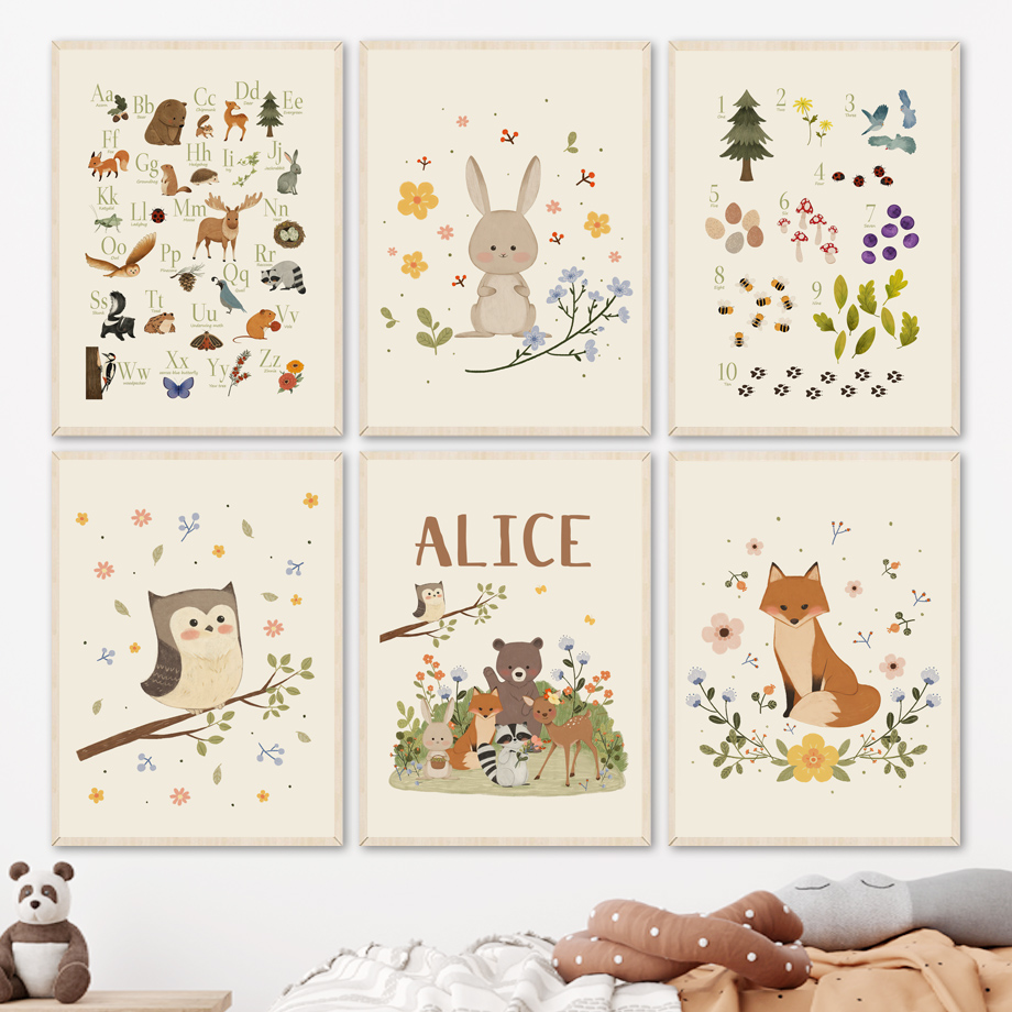 Baby Nursery Animal Pictures - 1 toile murale sans cadre, motifs