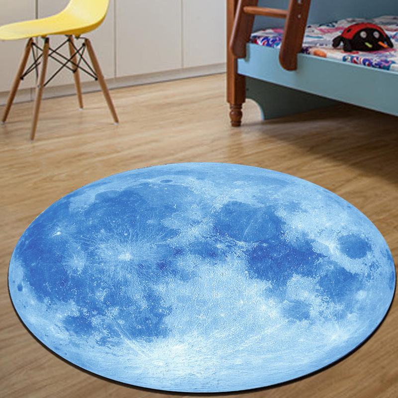 Soft Rug Nursery - Tapis rond imprimé lune pleine bleue