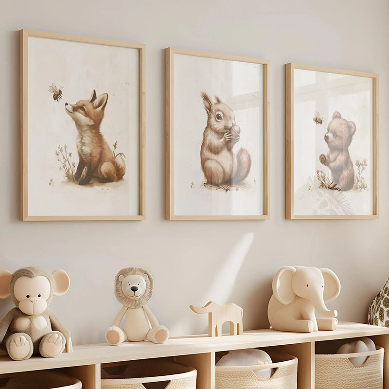 Baby Nursery Animal Pictures - Affiches d'animaux (Ours, Lapin, Renard, Cerf,