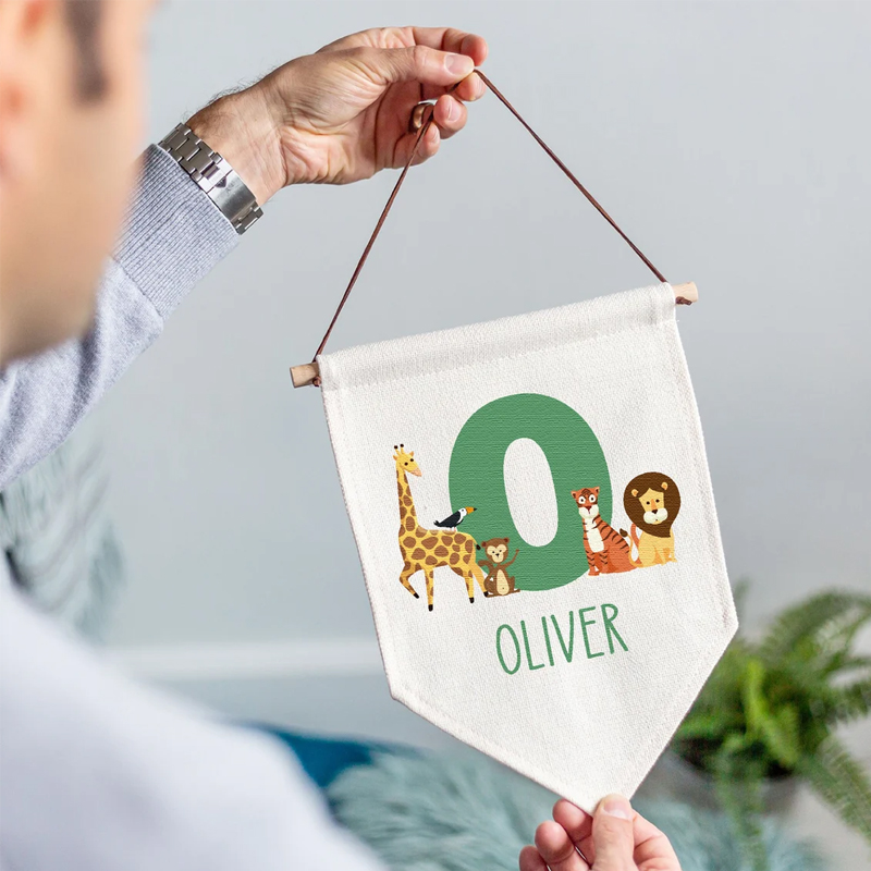 Baby Nursery Jungle - Drapeau personnalisé avec le nom et