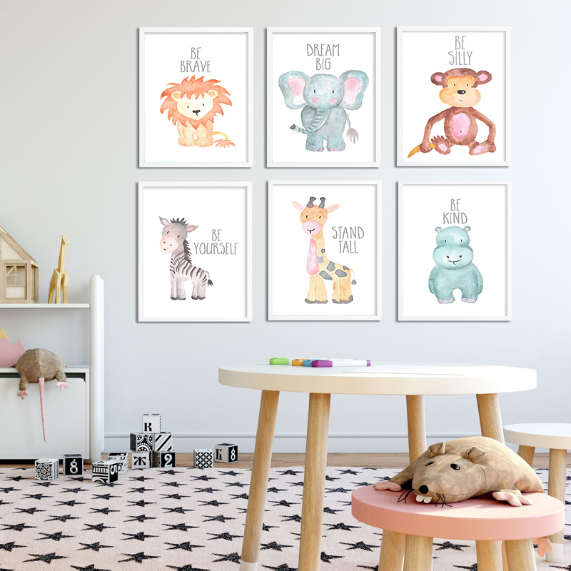 Baby Nursery Animal Pictures - Affiche Murale en Toile avec Animal