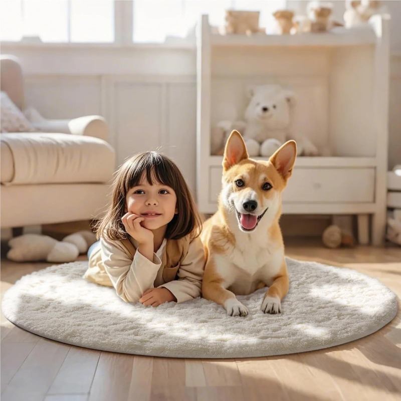 Tapis rond blanc crème, doux e - Soft Rug Nursery avis et prix