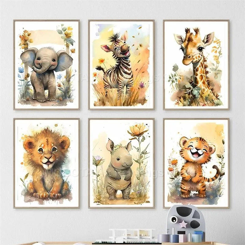 Aquarelle Lion girafe tigre él - Baby Zebra Nursery avis et prix